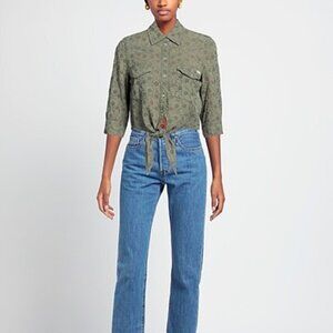 GUESS Eyelet Denim Tie Front Pin Up Shirt Size Medium